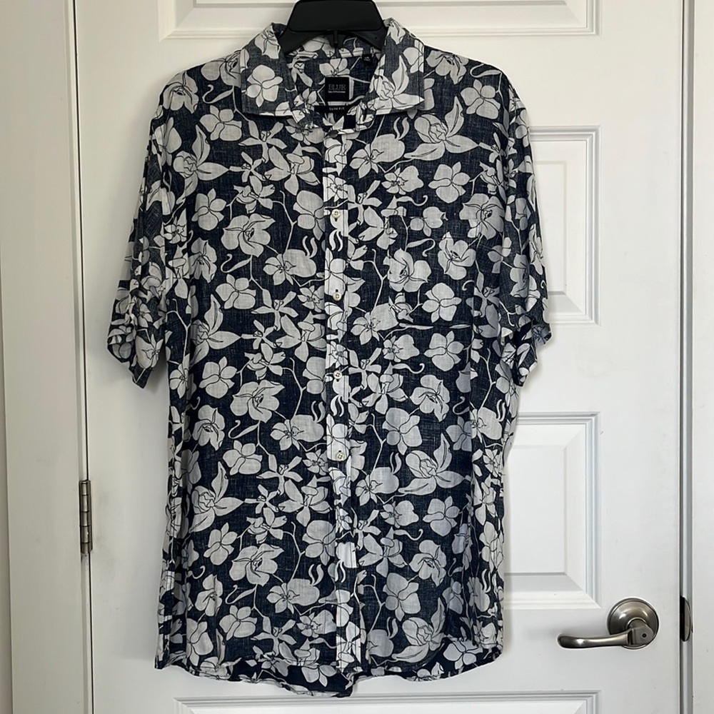 100% Linen Slim Fit floral button-down